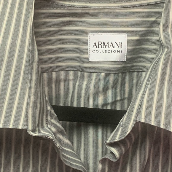 Armani Collezioni Button Up Shirt Mens XXL Grey Striped Casual Preppy (0696) - Picture 3 of 6